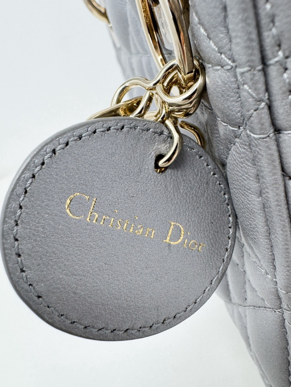 Dior Mini Lady Dior Leather Top-Handle Bag in Light Gray - Picture 9 of 13